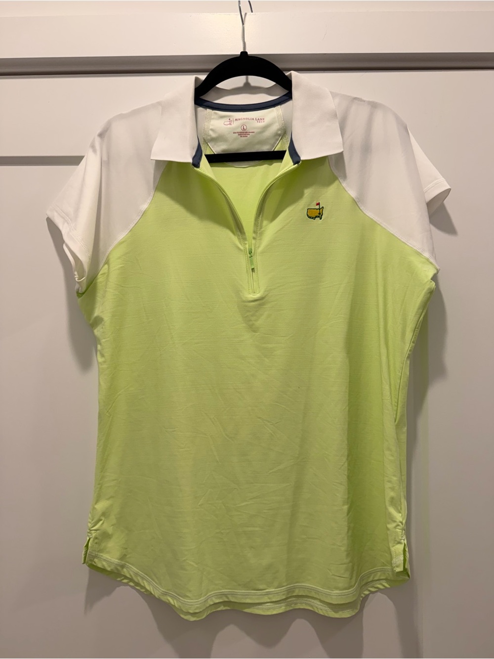 Masters Lime Green & White Short Sleeve Zip Polo